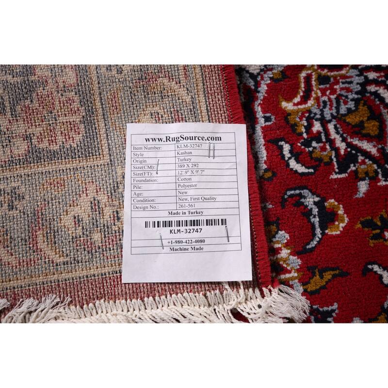 Floral Red Kashan Turkish Rug Dining Room Machine-Made Carpet - 9'7" x 12'9"