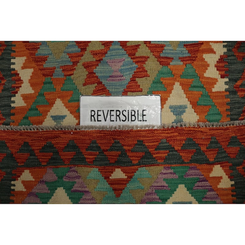 Hand Woven Oriental 100% Wool Carpet Southwestern Geometric Oranges & Rust Kilim Runner Rug - 9' 8'' X 2' 10''