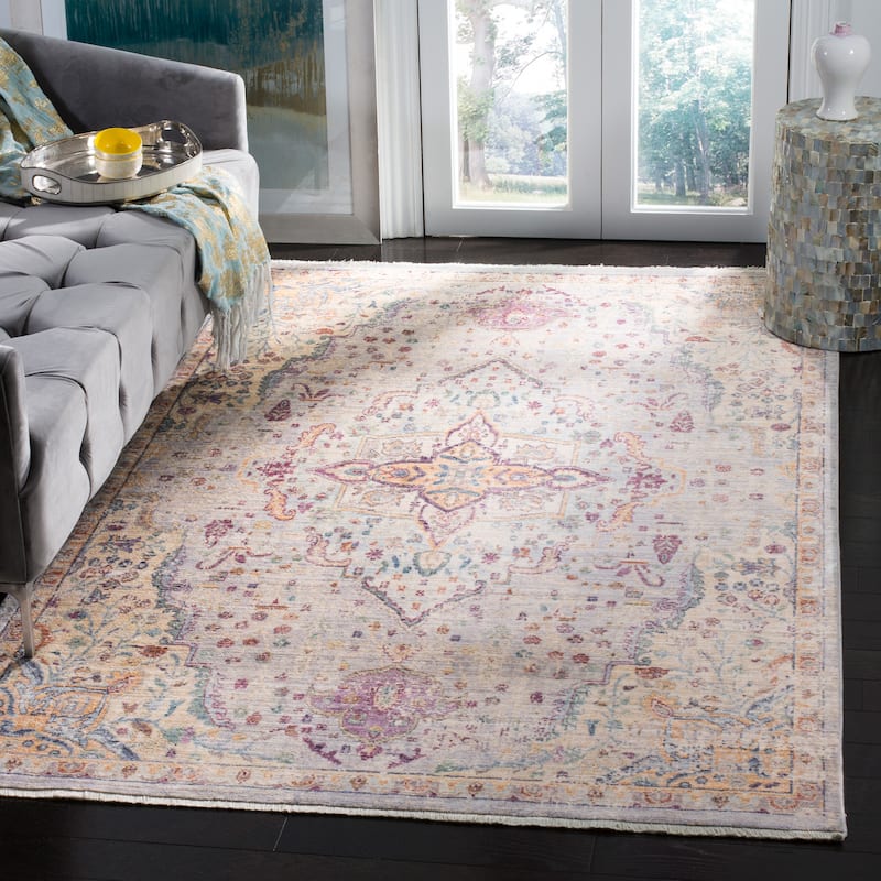 SAFAVIEH Illusion Danette Vintage Boho Oriental Viscose Rug with - 3' x 5' - Lilac/Light Grey