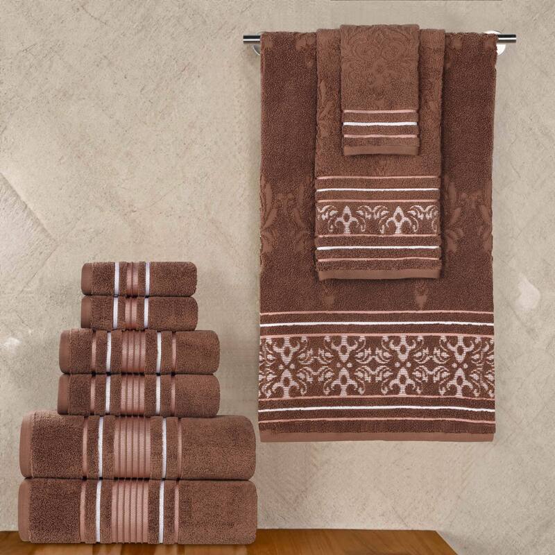 Superior Sadie Zero Twist Cotton Solid and Floral 9 Piece Towel Set