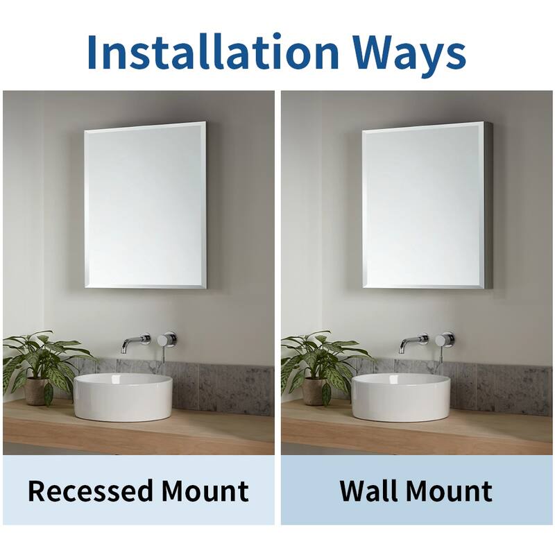 24 in. W x 30 in. H Rectangular Modern Metal Framed Wall Mount or Recessed Bathroom Medicine Cabinet with Mirror