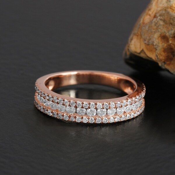 De Couer IGI Certified 14k Gold 3/4ct TDW Diamond Multi Row Womens Anniversary Band