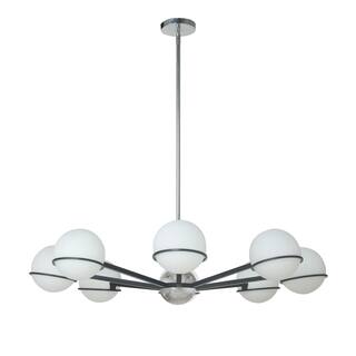 8 Light Chandelier - Modern Halogen Pendant Light - Matte Black Chrome Finish - 7.75