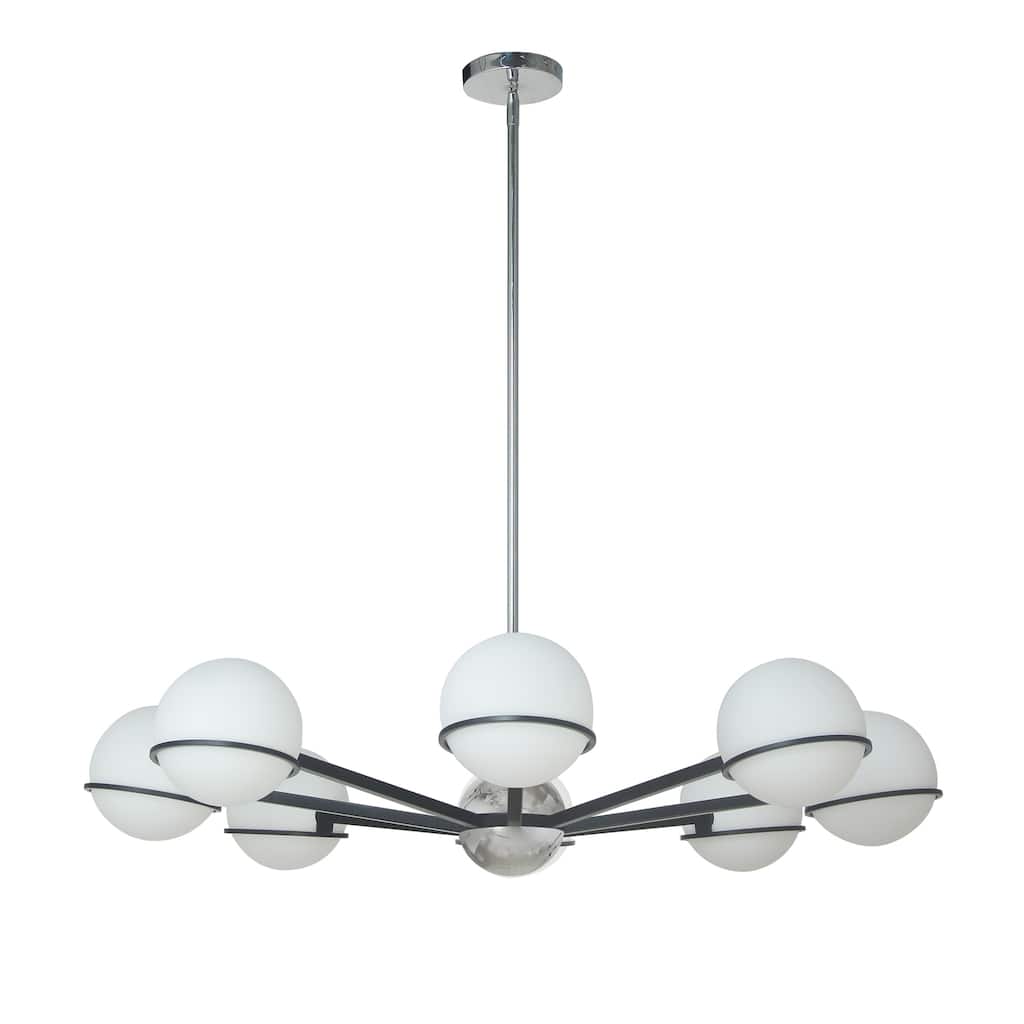 8 Light Chandelier - Modern Halogen Pendant Light - Matte Black Chrome Finish - 7.75