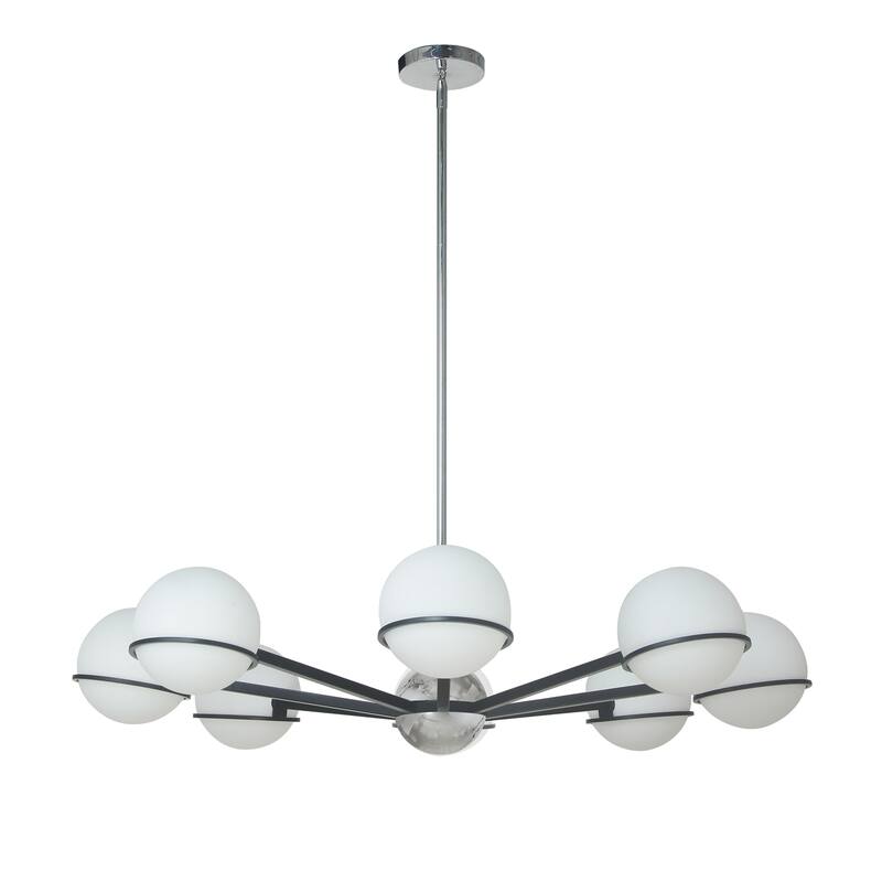 8 Light Chandelier - Modern Halogen Pendant Light - Matte Black Chrome Finish - 7.75
