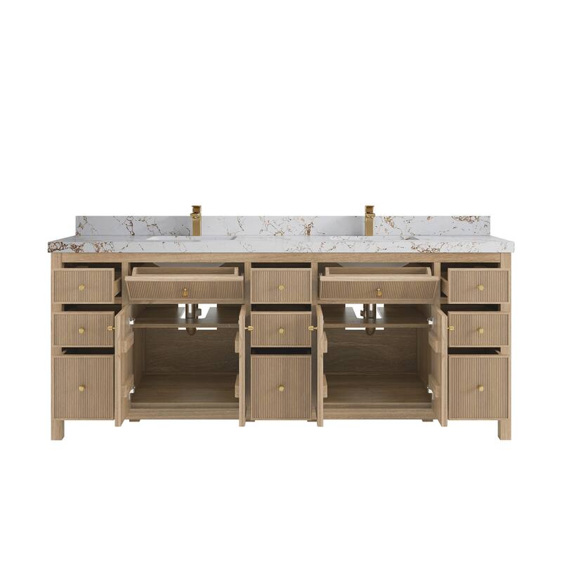 Willow Collections 84 in. W x 22 in. D Sonoma Teak Double Sink Bathroom Vanity with Countertop
