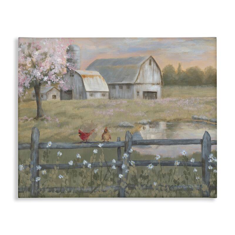 Stupell Blossoming Trees Birds Perched Country Farm Fence Canvas Wall Art, Design by Pam Britton - 48 x 36