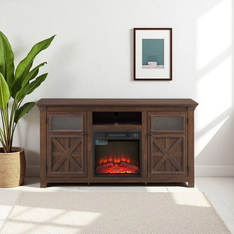 58-60" Fireplace TV Stand for 55-65" TVs w/ 18-23" Insert Farmhouse/Modern/Rustic Barn/Glass Doors Espresso/Grey/Brown/White Oak