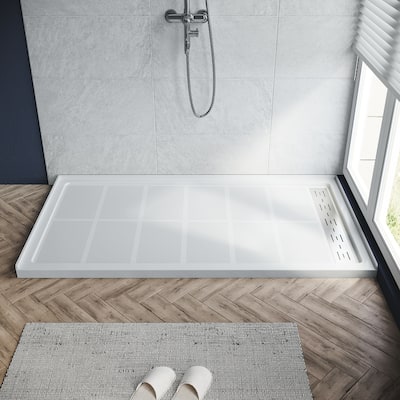 Elegant Rectangular SMC Shower Base 48'' W x 36'' D x 4'' H Single Threshold Anti-slip Shower Pan with Shower Drain
