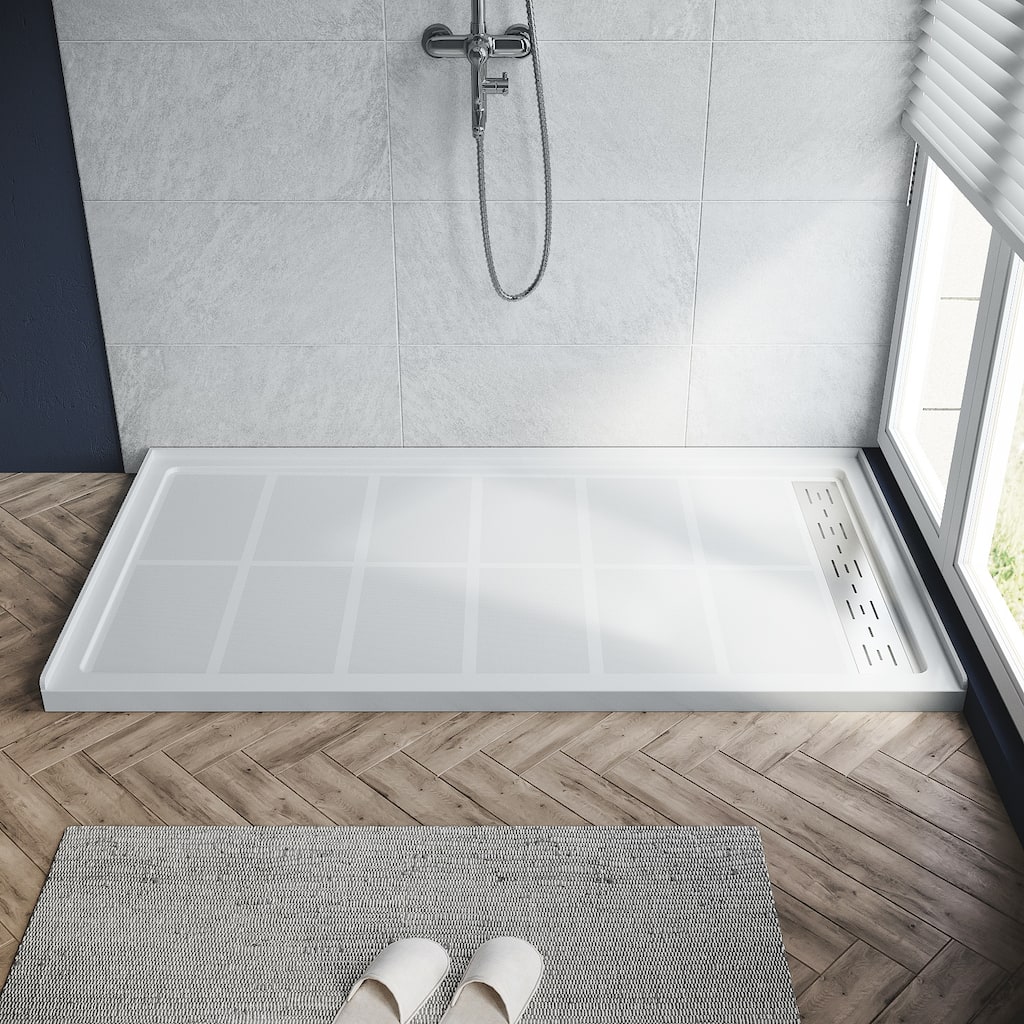 Elegant Rectangular SMC Shower Base 48'' W x 36'' D x 4'' H Single Threshold Anti-slip Shower Pan with Shower Drain