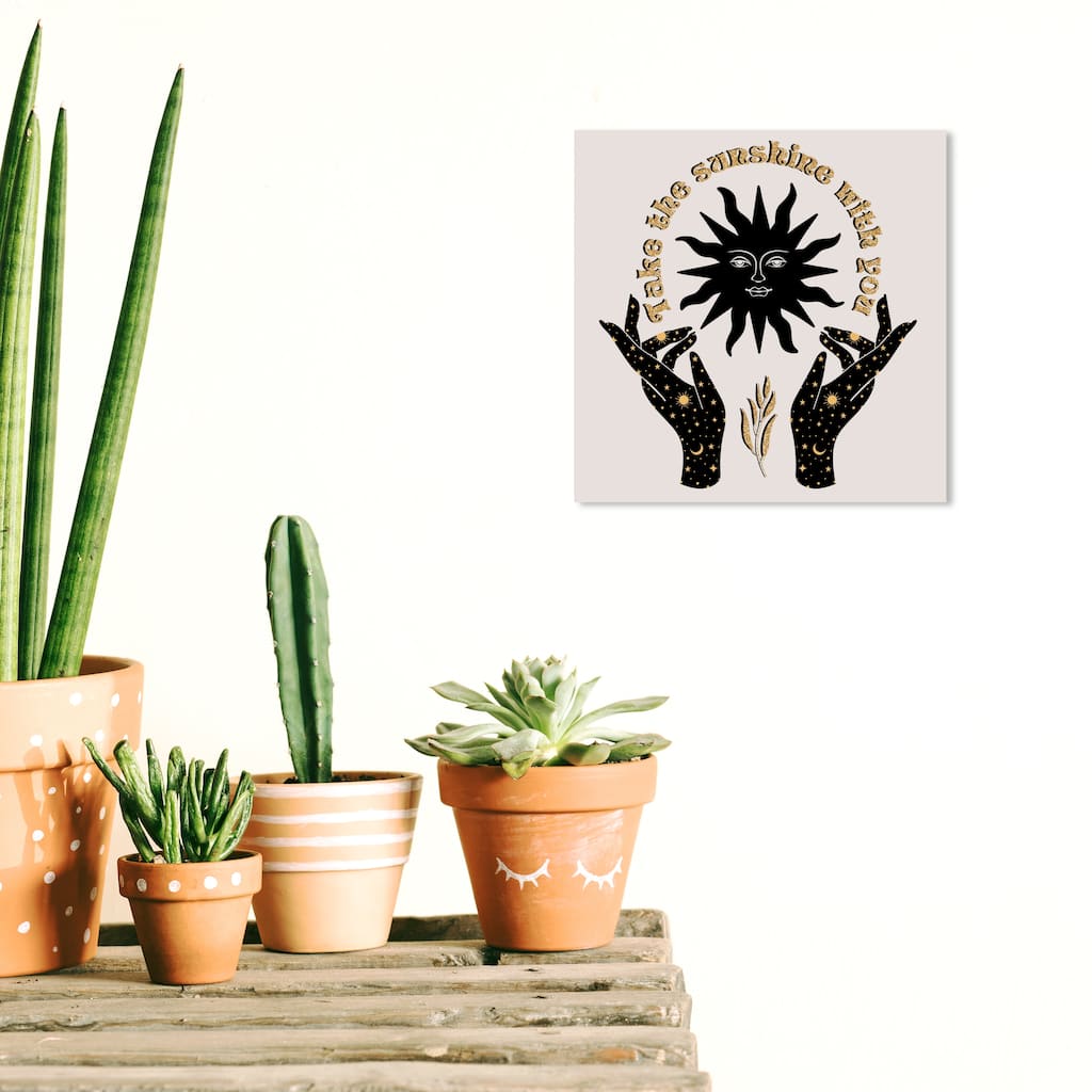 Wynwood Studio Canvas Symbols and Objects Take the sunshine with you Gold and Bohemian & Eclectic Wall Art Canvas Print