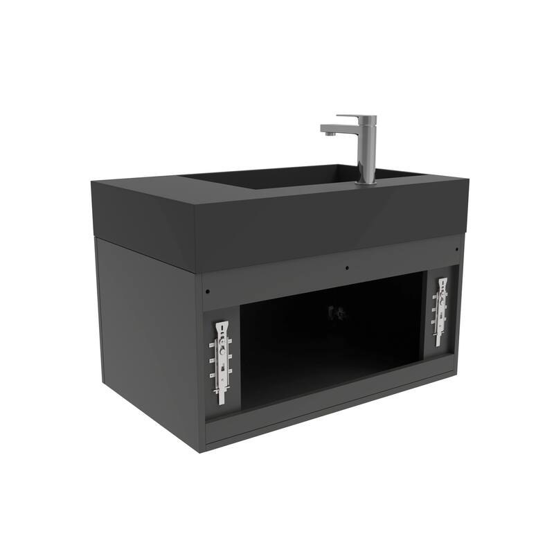Amazon 30" Wall Mounted Bathroom Left Basin Vanity Set w/ Black Top