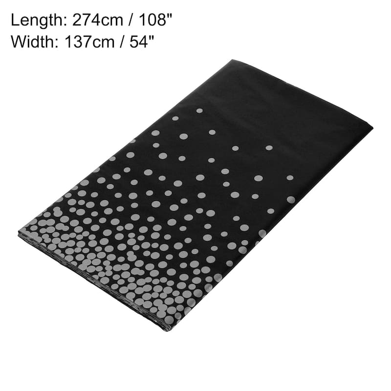 3Pcs Black Disposable Plastic Tablecloth 54"x108" Silver Dots Table Cover - Black