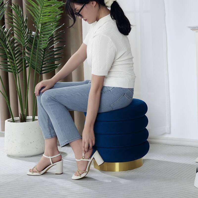 Adeco Round Storage Ottoman with Removable Lid, Vanity Velvet Footrest