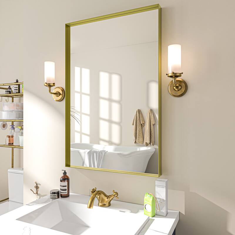 TOOLKISS Right Angle Aluminum Frame Bathroom Vanity Mirror with Clear Glass - 24 inch.W x 36 inch.H - Gold