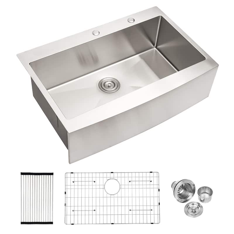 33" Farmhouse 16 Gauge Single Bowl Stainless Steel Kitchen Sink in Brushed Nickel - 33'' x 22'' x 10''