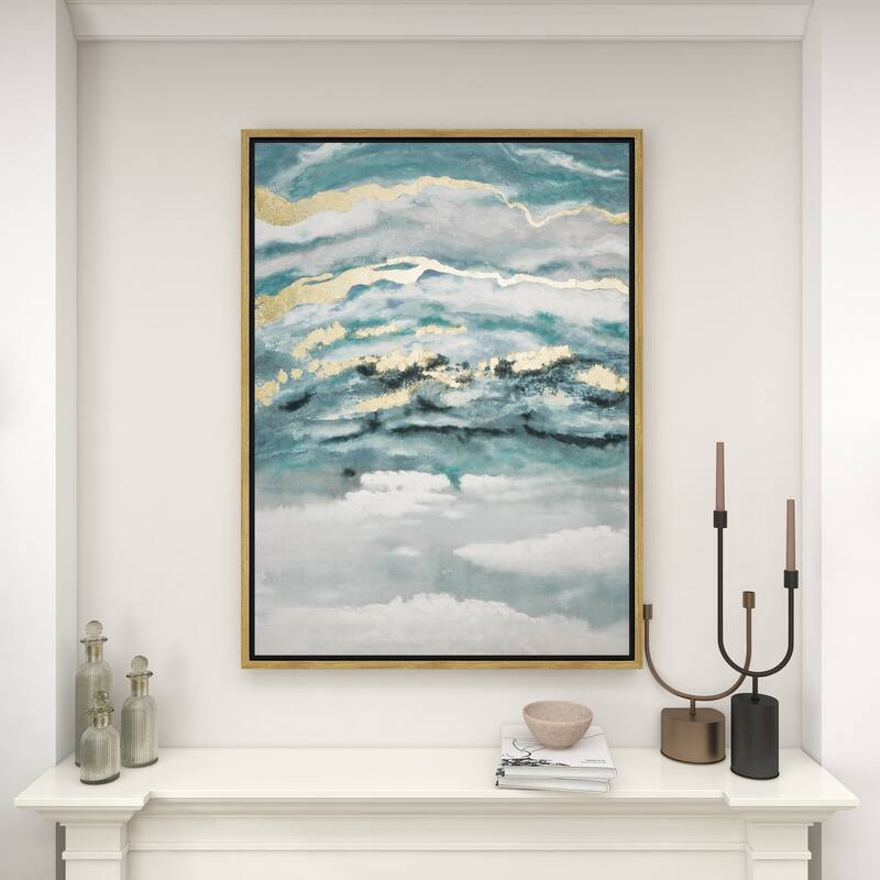 Canvas Leaf Living Room Framed Wall Art with Silver Frame