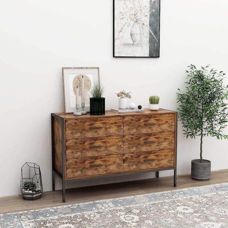 Rustic Brown 6 Drawer Dresser or Set of 2 Nightstands - Rustic Brown