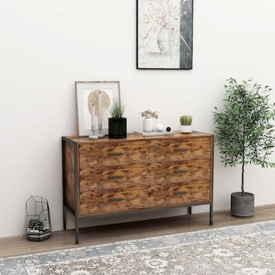 Rustic Brown 6 Drawer Dresser or Set of 2 Nightstands