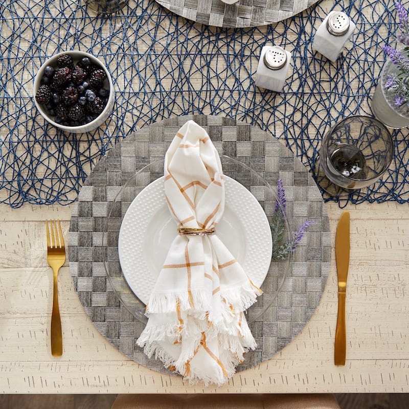 Leather Brown Basketweave Round Woven Placemat (Set of 4) - Placemat Set, 15" Round