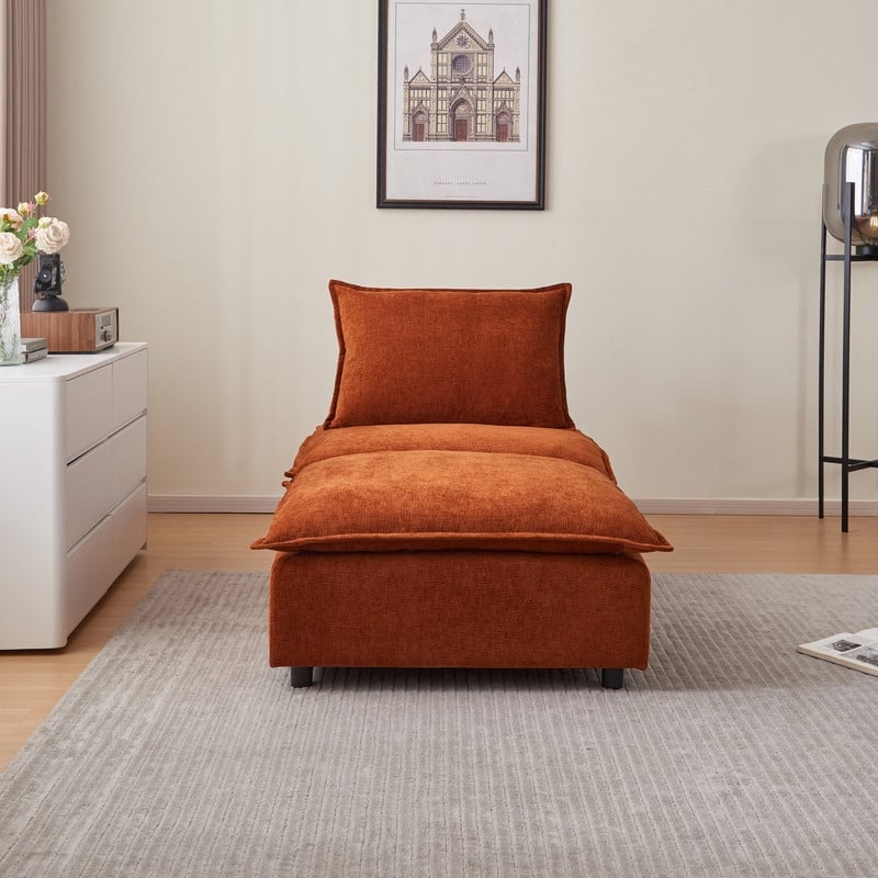 Armless Super Soft Chenille Modular Sofa Design, Single Seater + Ottoman