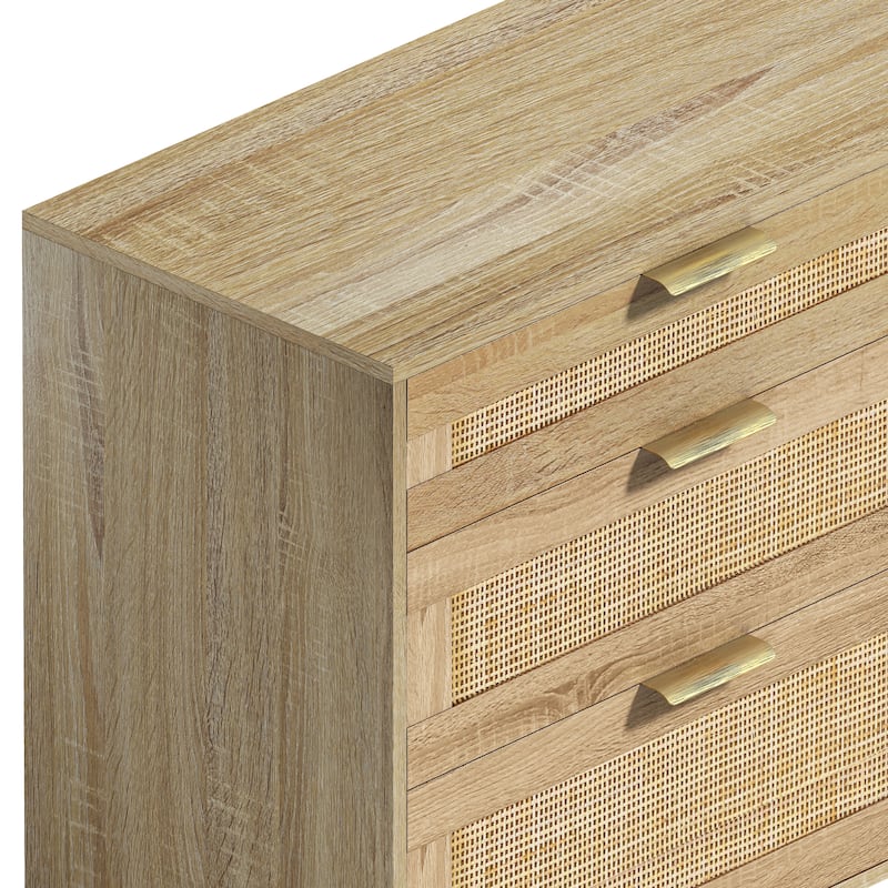 Anmytek Rattan 6 Drawer Dresser with Gold Handles Bohemian Bedroom Storage Chest