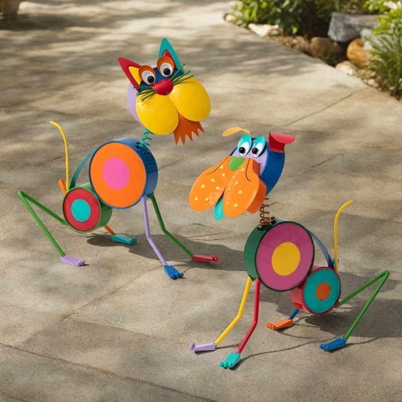 Glitzhome 17"H Novelty Puppy Dog Cat Metal Indoor Outdoor Figurine Garden Statues Fall Halloween Gift