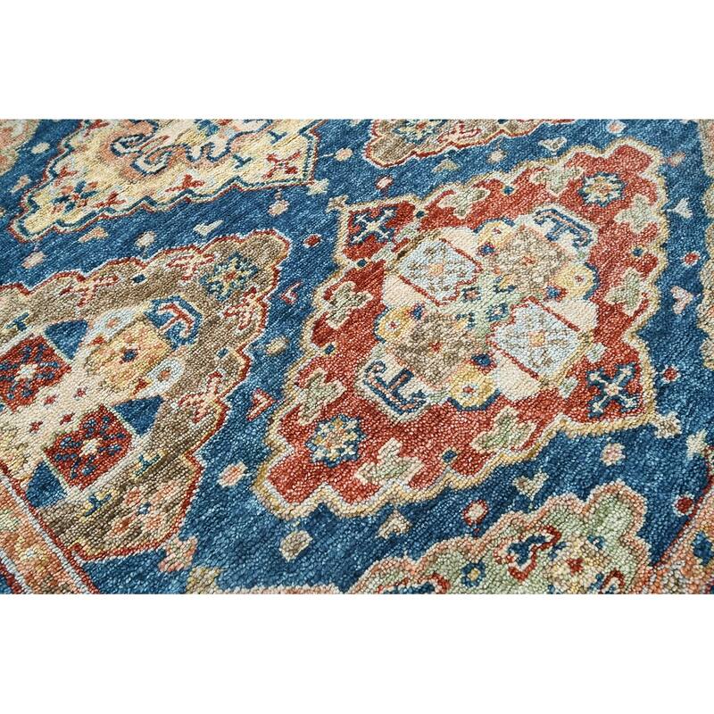 Hand Knotted Blue, Rust Oushak Wool Arts & Crafts Oriental Area Rug