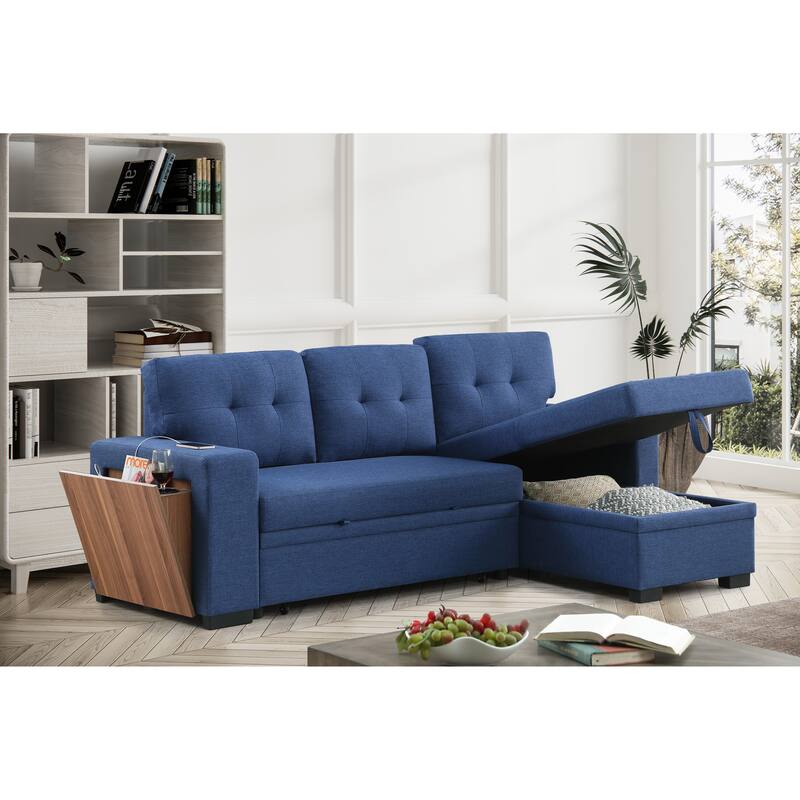 Green L - Shaped Wooden Accent Sofa With Storage Space