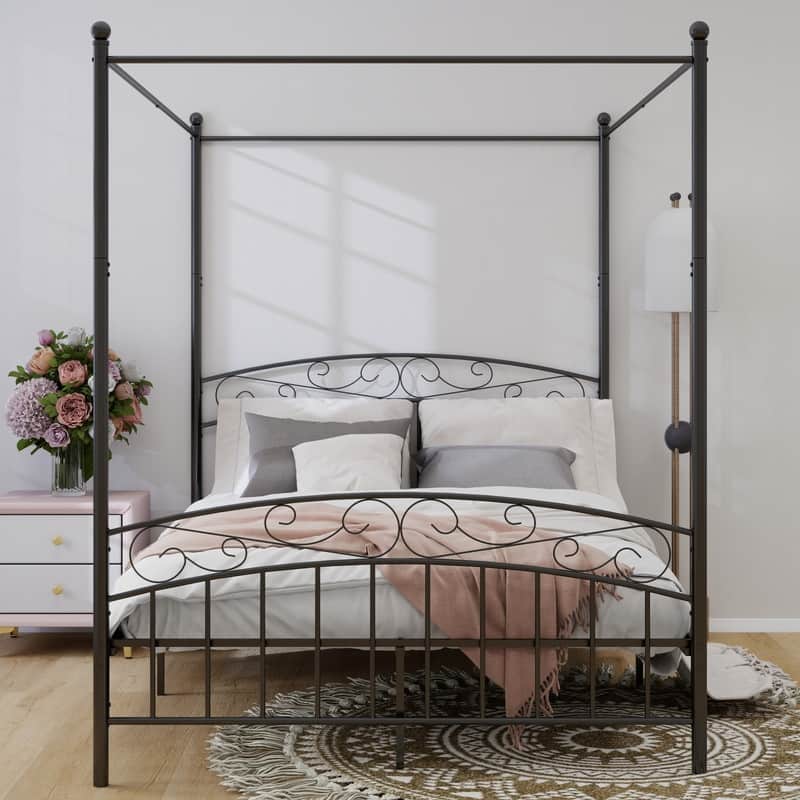 Caxkun Canopy Bed Frame Four-Poster Metal Platform Bed