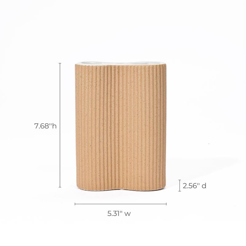 2-Piece Brown Ceramic Fluted Vase Set