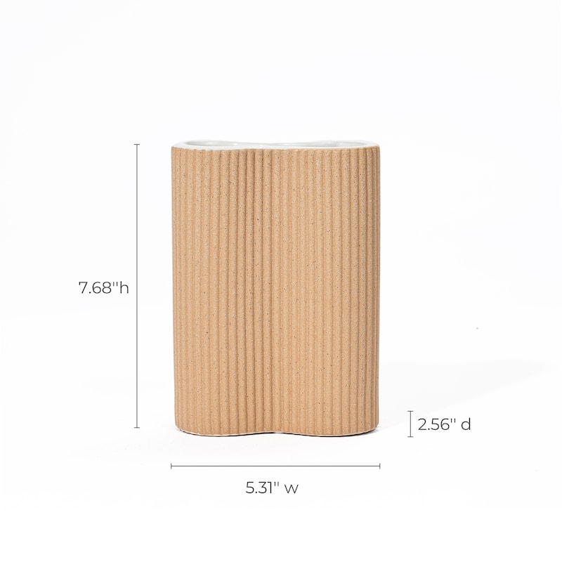 Brown Ceramic Fluted Curves Tall Vase (Single)