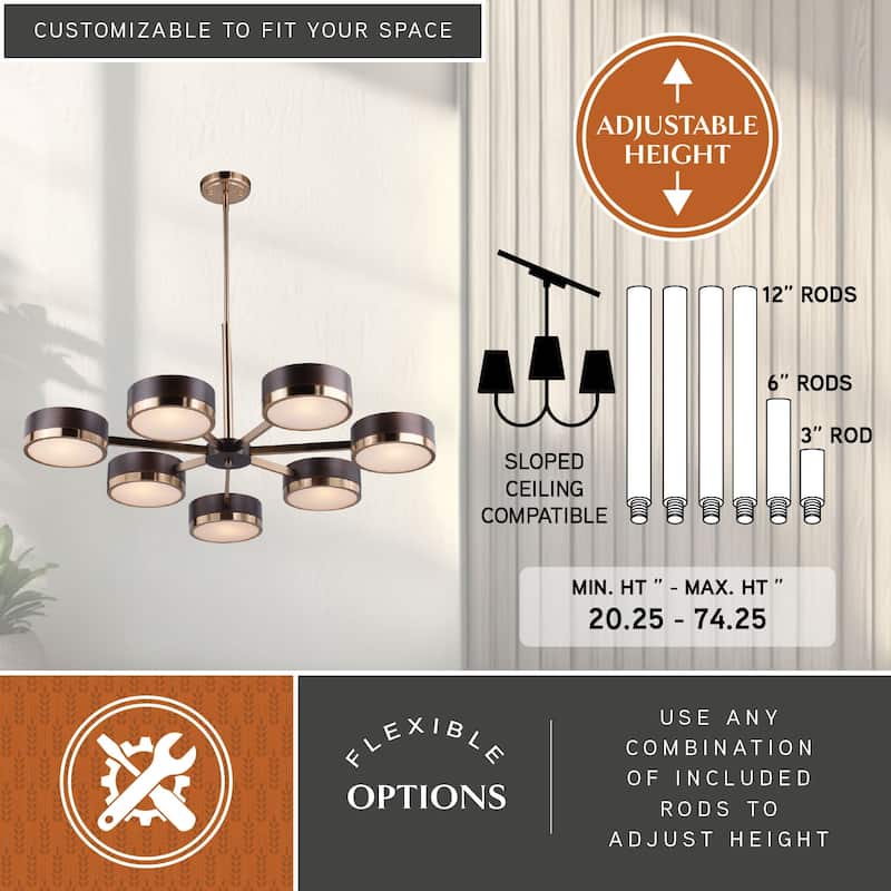 Madison 7 Light Bronze Mid-Century Modern Chandelier - 35.5-in W x 20.25-in H x 34.75-in D