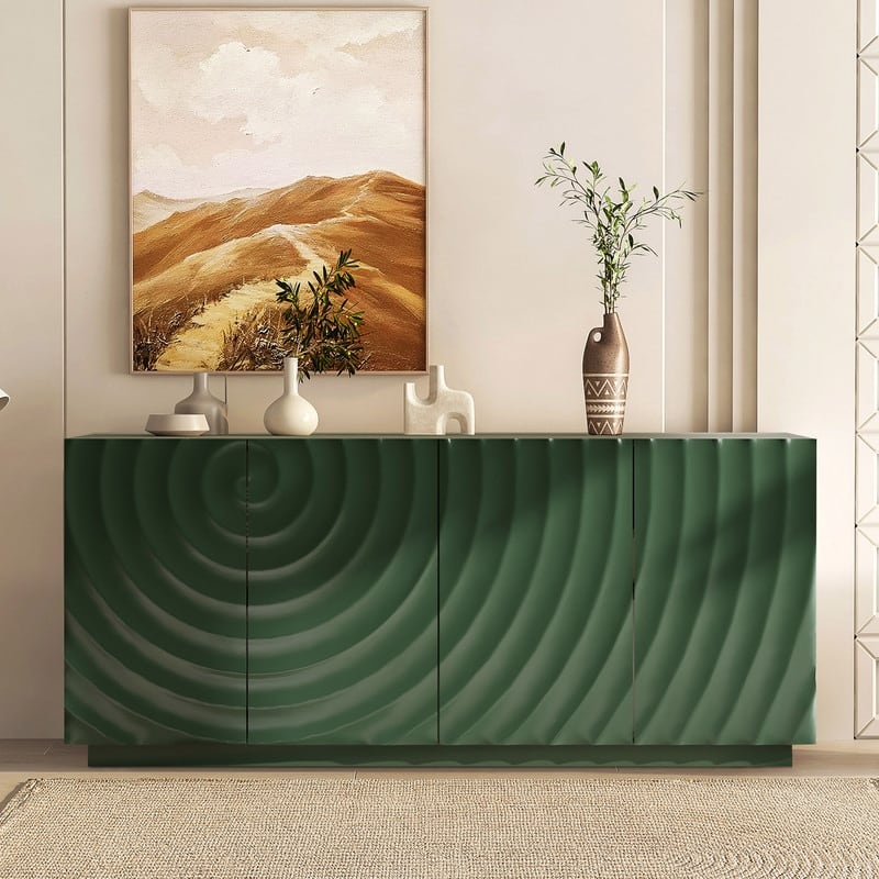 Stylish 4-Door Buffet Cabinet with Suspended Base for Living Room and Kitchen Storage Solutions