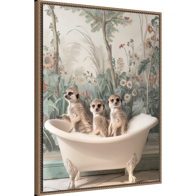 Meerkat Bath Time Fun by Niky Rahner Framed Canvas Wall Art