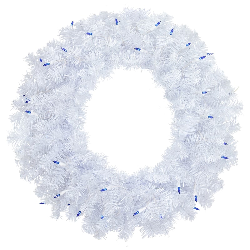 Pre-Lit Woodbury White Pine Artificial Christmas Wreath 24-Inch - Blue