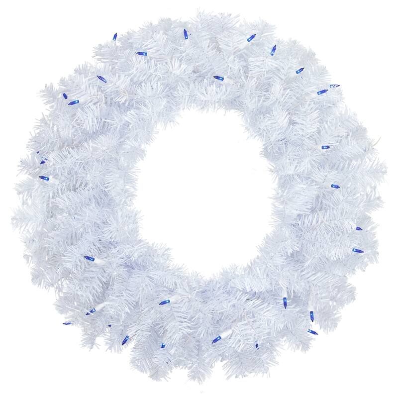 Woodbury White Pine Artificial Christmas Wreath, 24-Inch, Blue Lights