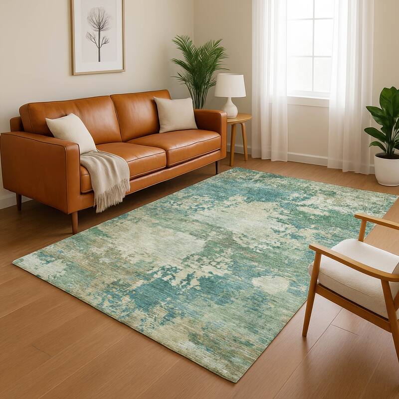 Premium Washable Super Soft Abstract Contemporary Mayfield Rug - Teal - 8' x 10'