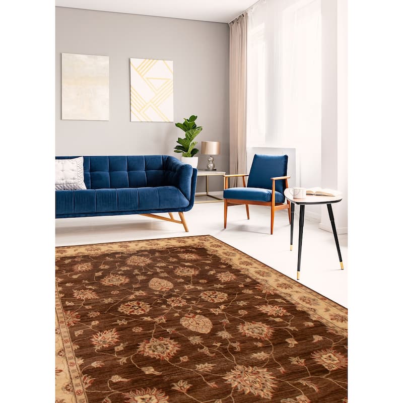ECARPETGALLERY Hand-knotted Jamshidpour Dark Brown Wool Rug - 6' 6" x 9' 3"