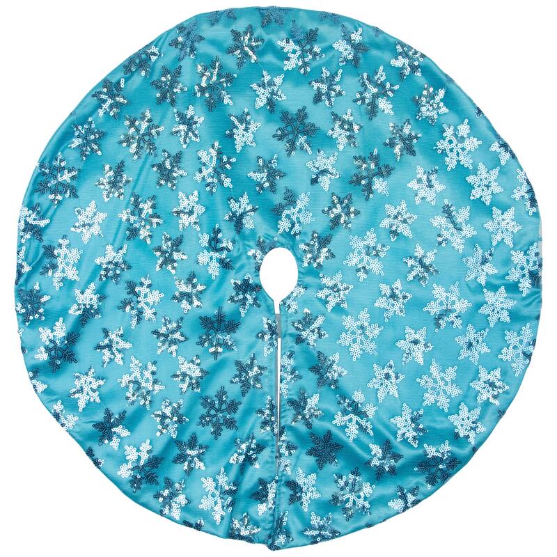 Sequin Snowflake Pattern Mini Christmas Tree Skirt - Blue - 20"