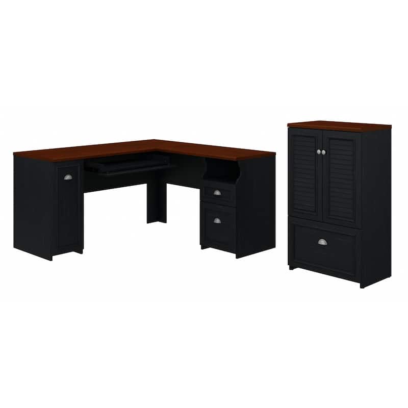 Fairview 60W L Shaped Desk and Storage Cabinet by Bush Furniture