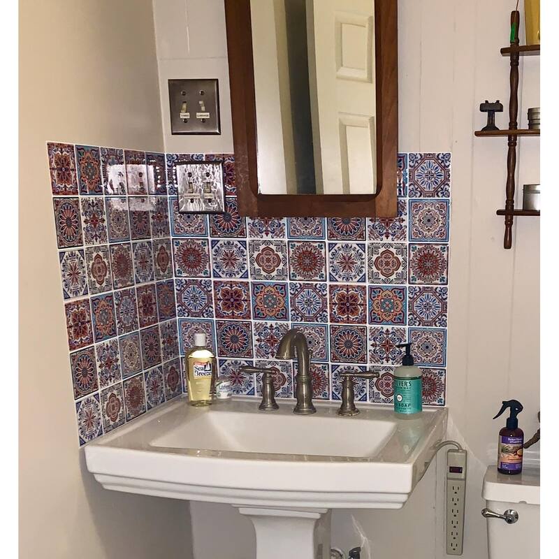 Art3d 11.8''X11.8'' Peel and Stick Backsplash Tile Stickers, Colorful Talavera Mexican Tile,(10 Sheets)