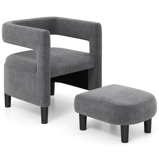 Costway Comfy Accent Armchair with Footrest Upholstered Velvet Barrel - See Details