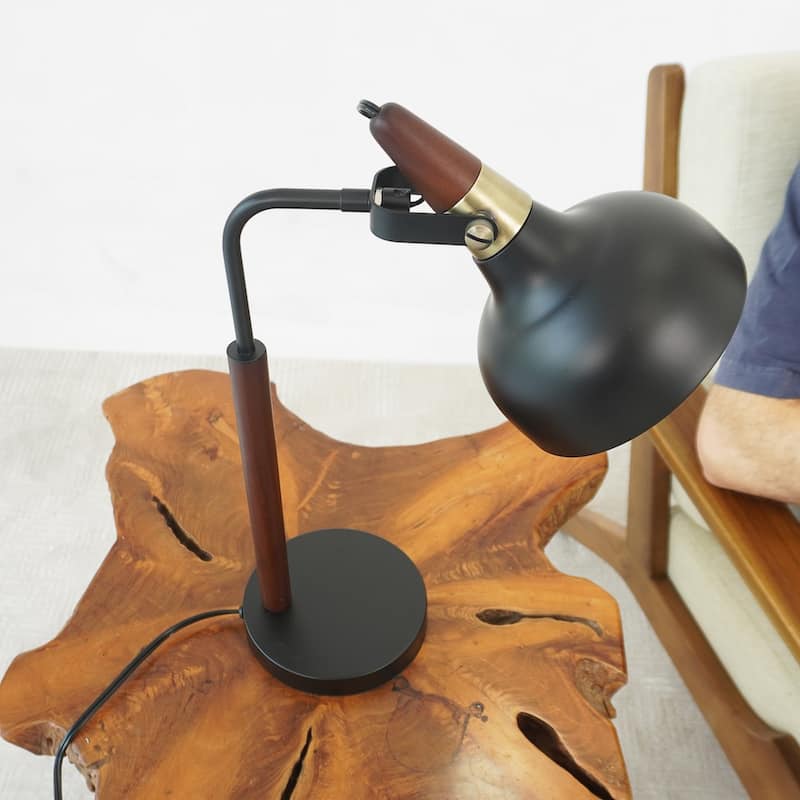 Emilia Modern Industrial Table Lamp with Wooden Accents - Black