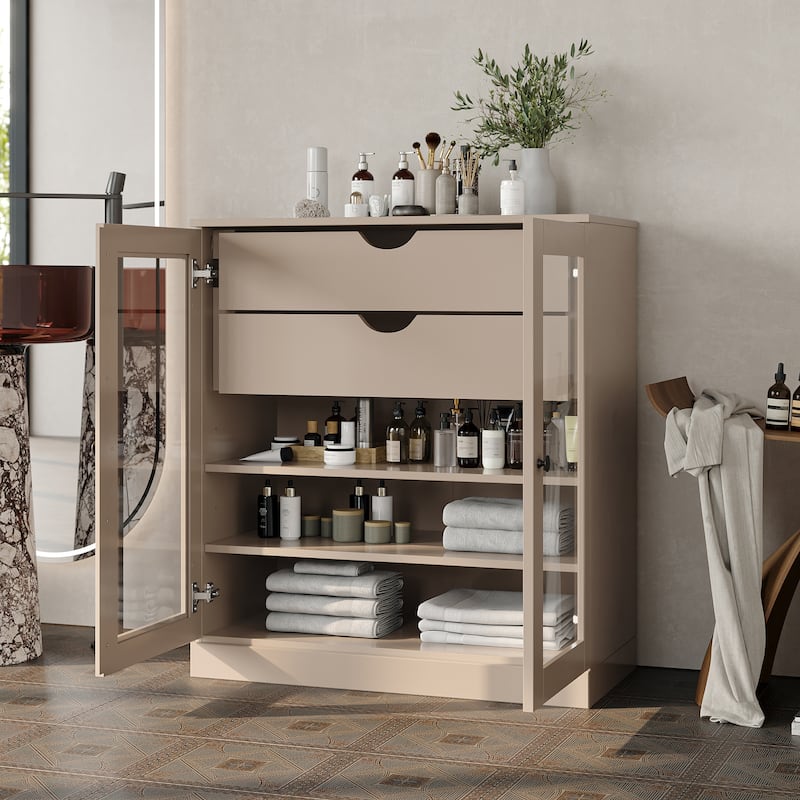 Palace Imports 100% Solid Wood 32" Bathroom Cabinet with Clear Glass Doors, 2-Drawers and Adjustable Shelves