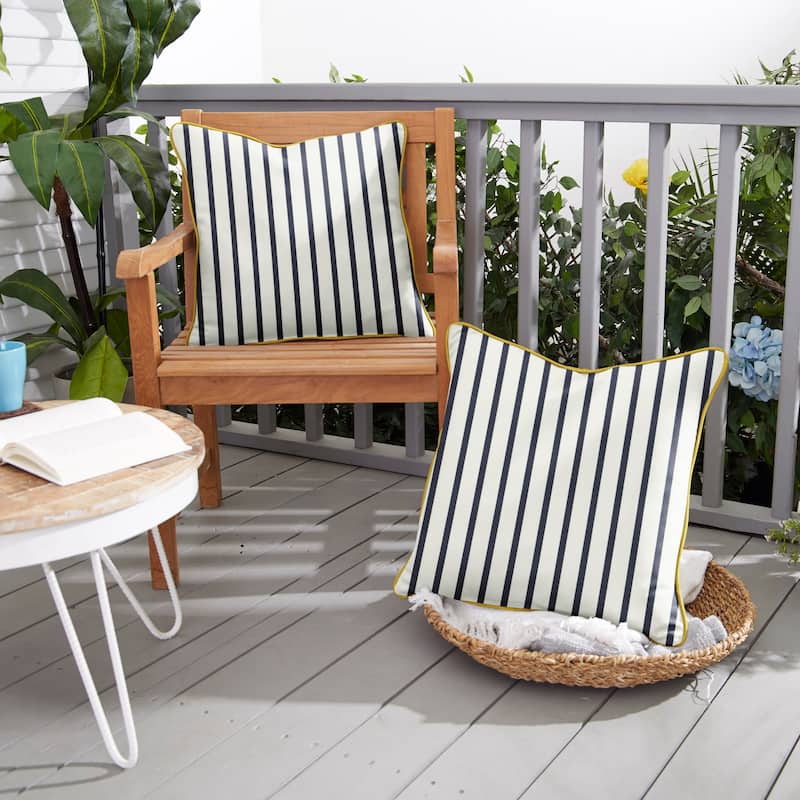 Sunbrella Lido Indigo Indoor/ Outdoor Pillow (Set of 2) - 18 in x 18 in - Sunbrella Lido Indigo / Cast Citrus