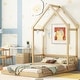 preview thumbnail 2 of 28, Full Size Pine Wood Headboard Floor Bed with Guardrails, No Slats