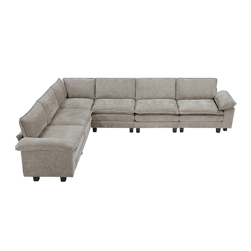 Terra Chenille 6-Piece Modular Sectional Sofa - Wood Finish Feet