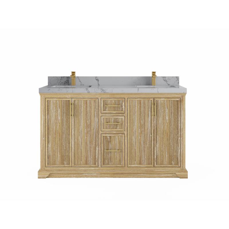 Willow Collections 60 x 22 Alys Solid Teak Wood Double Sink Bathroom Vanity with Quartz or Marble Countertop