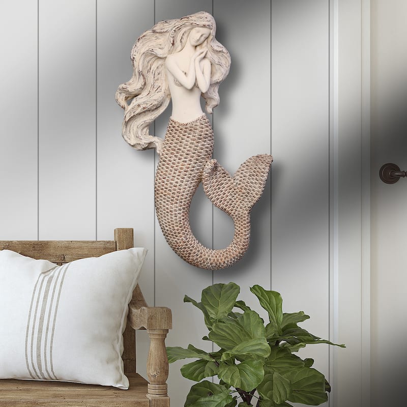 Resin 'Wicker' Mermaid Wall Plaque 23" - 23